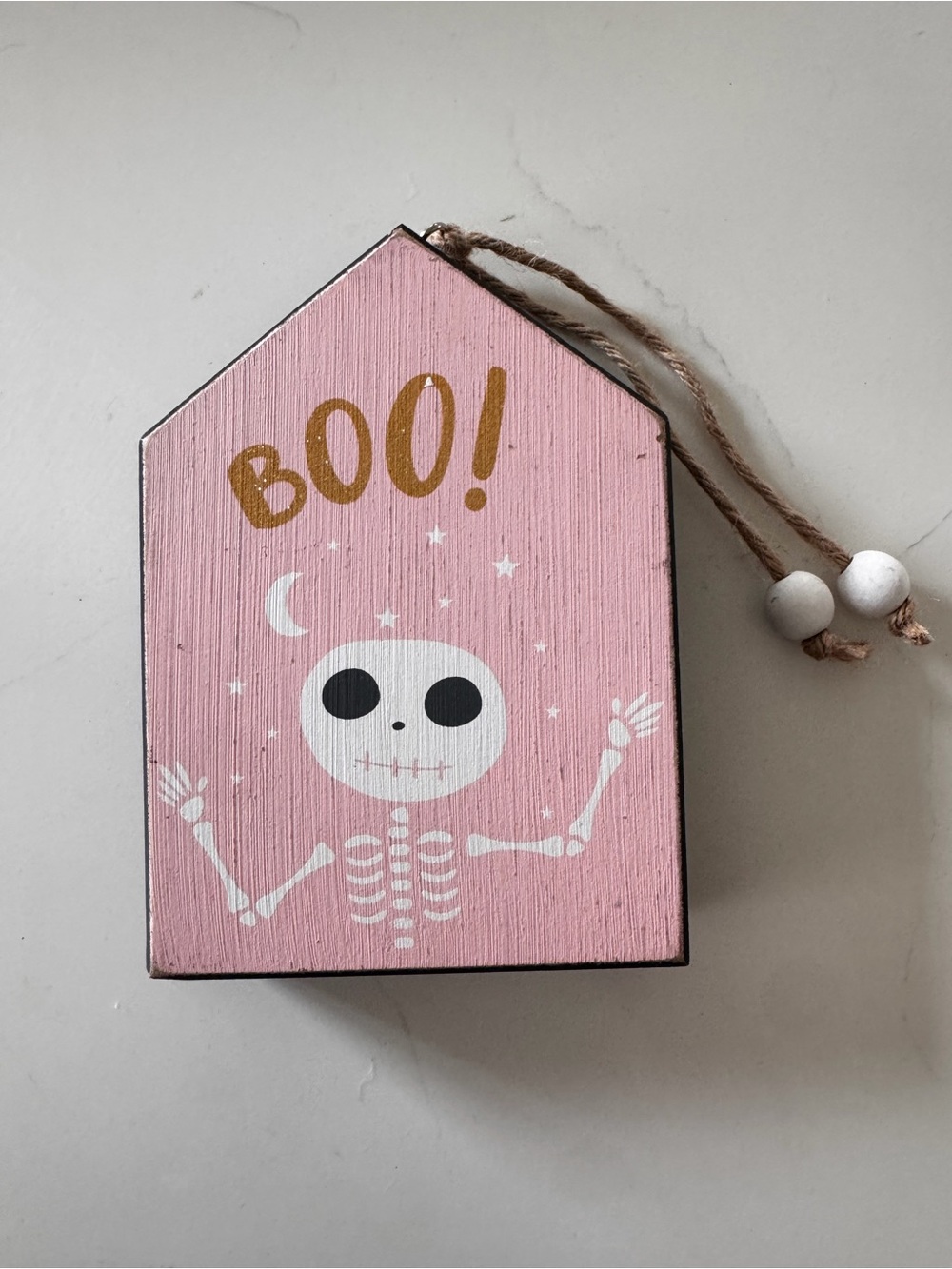 Pink “Boo!” Skeleton Halloween Wooden Wall Sign Decor